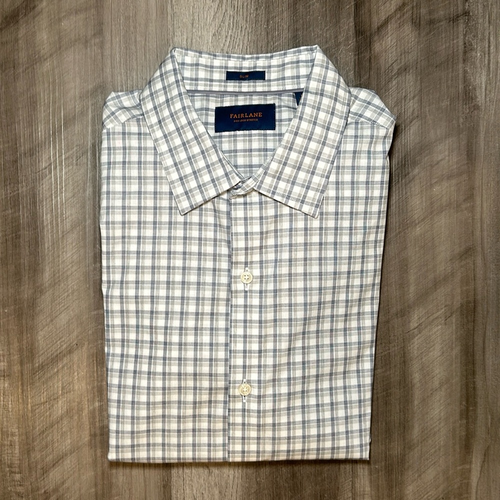 Fairlane Slim Non-Iron Stretch Long Sleeve Button Down Shirt - XL